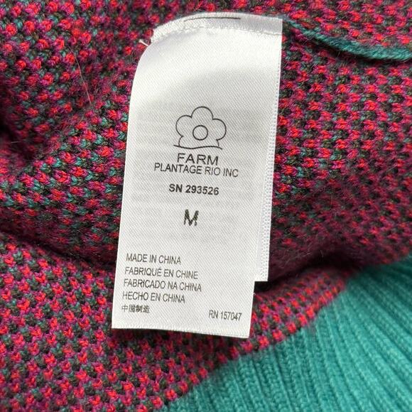 Farm Rio Monstera Hearts Intarsia-Knit Sweater Pom Poms Woman’s Medium - Picture 9 of 11